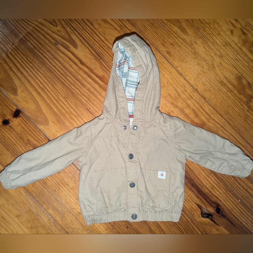 Carter's Tan Flannel Lined Hooded Jacket Size 9mo